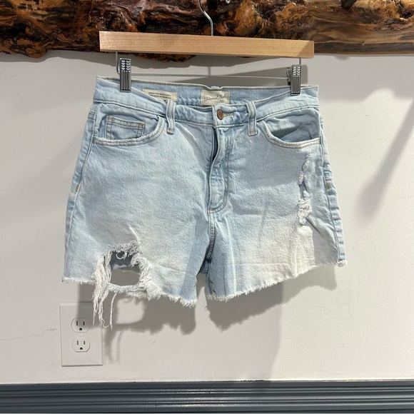 Women's Light Blue Distressed Denim Shorts - Picture 1 of 7